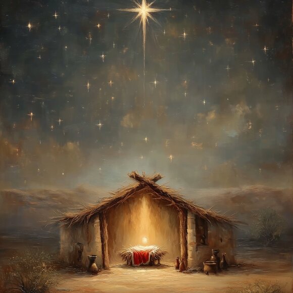 Framed Manager Nativity Print Star of Bethlehem 11x14" Gold Decorative - Picture 2 of 3